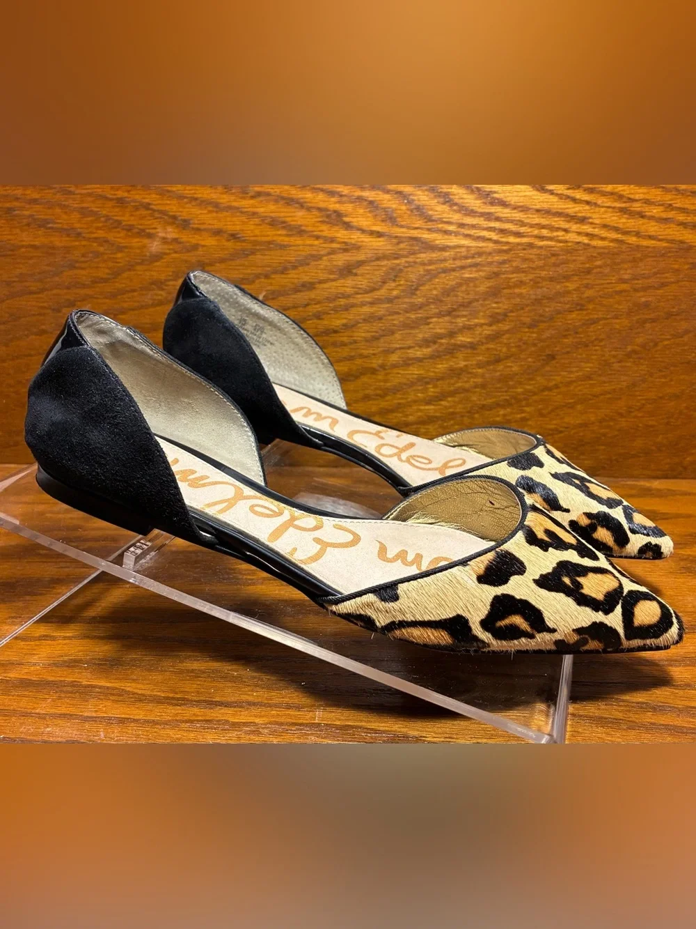 Sam Edelman Calf Hair Leopard Print Black Suede Patent d’Orsay Flats Size 7